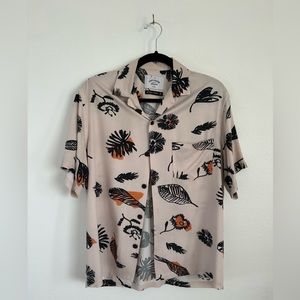 Portguese Flannel Men's Short Sleeve Camp Shirt Viscose Fall Leaves Size Medium